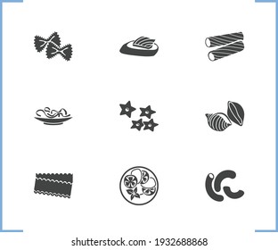 Traditional meal icon set and caprese with design, appetizer and fettuccine. Pippe doppia related traditional meal icon vector for web UI logo design.