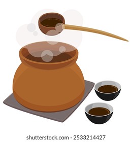 Traditional medicine pot and herbal drink.