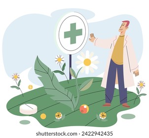 Traditional medicine vector illustration. The traditional medicine concept is ancient map leading to shores health A healthy lifestyle is dance, and tradition is partner in rhythm wellness