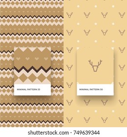 Traditional Merry Christmas Seamless Patterns with Deer and Geometric Shapes