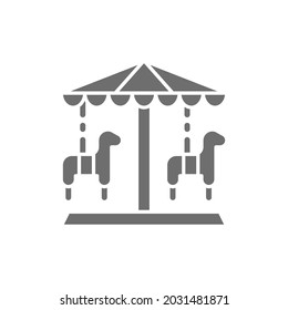 Traditional merry-go-round, roundabout carousel, amusement park grey icon.