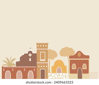 Traditional mexican architecture scene. Children cartoon illustration