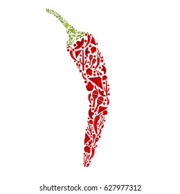 Traditional Mexican attributes in red chili peppers