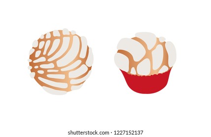 Traditional Mexican Bread called Concha and Manteconcha, Abstract Mexican Concha and Manteconcha Bread, Vector Illustration