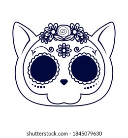 traditional mexican cat skull head line style icon vector illustration design