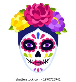 Traditioneller mexikanischer Catrina-Schädel. Dia de los muertos. Tag des Toten mit Blumen.