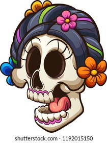 Traditional Mexican catrina skull. Vector clip art illustration with simple gradients. All in a single layer. 
