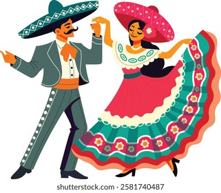 Traditional Mexican Dancer Couple Cartoon