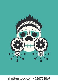 Traditional Mexican day of the dead decorated skull, beautiful Catrina vector illustration