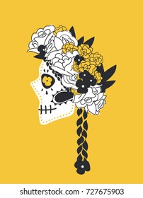Traditional Mexican day of the dead decorated skull, beautiful Catrina vector illustration