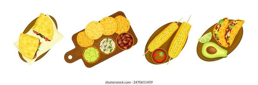 Traditional Mexican Dish and Food Served for Restaurant Menu Vector Set