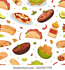 Plato tradicional mexicano sin patrón de diseño con Plantilla de Vector de alimentos