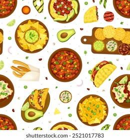 Plato tradicional mexicano sin patrón de diseño con Plantilla de Vector de alimentos