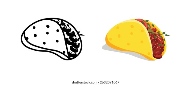 Traditional Mexican Fast food Taco Mexico Delicious Food Illustration Clip Art Set.