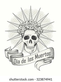 Traditional mexican festival Dias de los Muertos vector illustration of skull. Best for tattoo, wallpaper, poster, card, flyer, logo design concept.