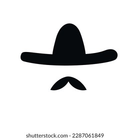 Traditional Mexican fiesta flat vector silhouette illustrations of sombrero and mustaches