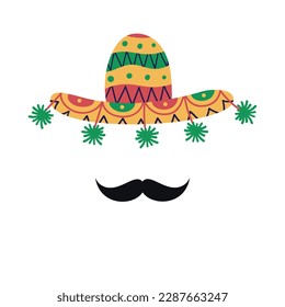 Traditional Mexican fiesta flat vector illustrations of sombrero and mustaches