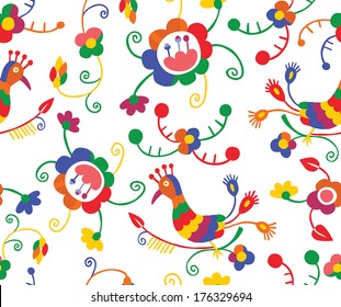 Traditional Mexican Flower Seamless Pattern Background