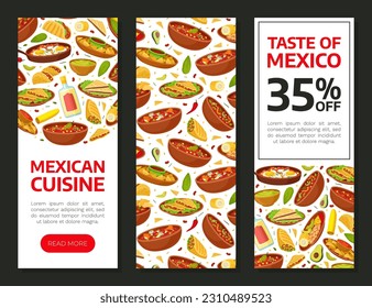 Traditional Mexican Food Banner Design with Different Served Dish Vector Template
