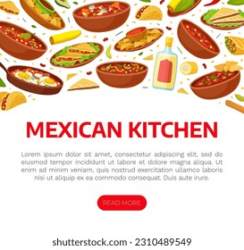 Traditional Mexican Food Banner Design with Different Served Dish Vector Template
