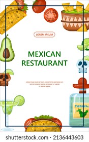 Traditional Mexican food banner. vector cartoon illustration. Mexican street, restaraunt and homemade food and drinks icons for ethnic menu. Cinco de mayo