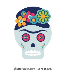 traditional mexican frida skull head icon vector illustration design