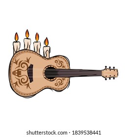 Traditional mexican guitar. Dia de los muertos - Vector
