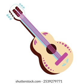 Traditional Mexican guitar illustration with folk art style and pastel colors, Vector illustration