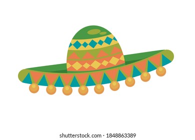 diseño de ilustración vectorial de icono de estilo plano de sombrero mexicano tradicional