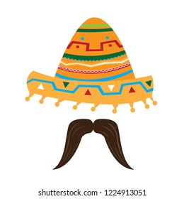 Traditional mexican hat with moustache. Cinco de mayo. Vector illustration design