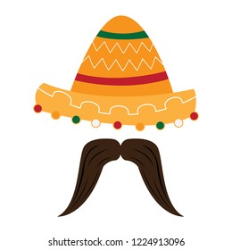 Traditional mexican hat with moustache. Cinco de mayo. Vector illustration design