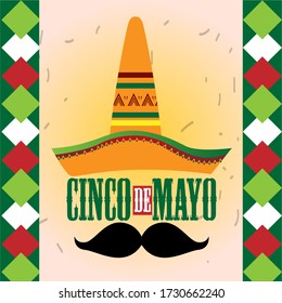 Traditional mexican hat and mustache. Cinco de mayo template - Vector illustration