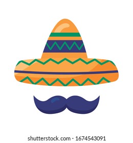 Traditional Mexican Hat Mustache Detaild Style Stock Vector (Royalty ...