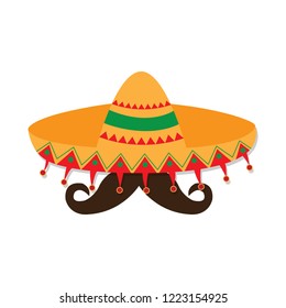 Traditional mexican hat and a mustache. Vector illustration design