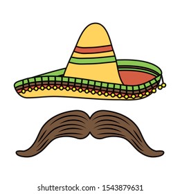 traditional mexican hat with mustache vector illustration design