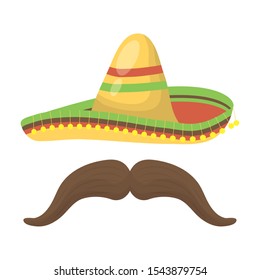 traditional mexican hat with mustache vector illustration design