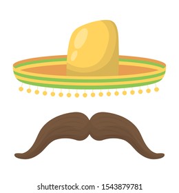 traditional mexican hat with mustache vector illustration design
