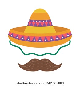 traditional mexican hat with mustache vector illustration design