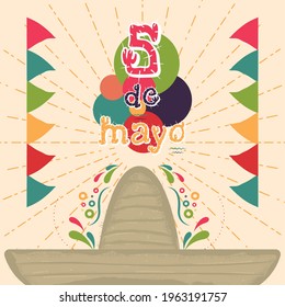 Traditional mexican hat on a cinco de mayo poster - Vector