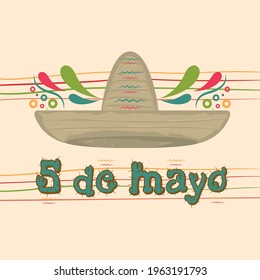Traditional mexican hat on a cinco de mayo poster - Vector