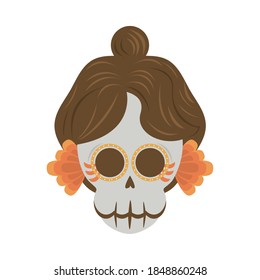 traditional mexican katrina skull head icon vector illustration design