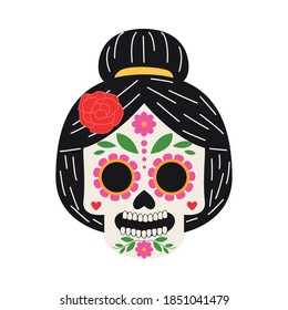 traditional mexican katrina skull head icon vector illustration design