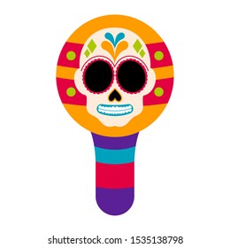 Traditional mexican maraca with a skull - Vector