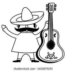 traditional mexican mariachi with guitar vector illustration design