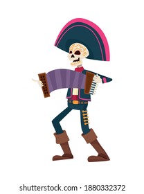 traditional mexican mariachi skull playing accordion character vector illustration design