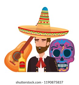 traditional mexican mariachi with tequila and mask