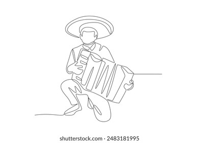 Traditional Mexican musician with accordion. Mexican culture concept one-line drawing