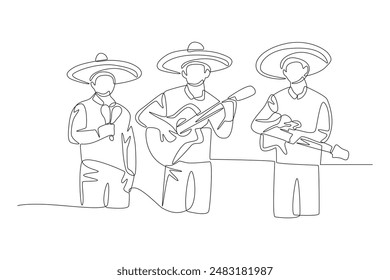 Traditional Mexican musician. Mexican culture concept one-line drawing