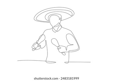 Traditional mexican musician with maraca. Mexican culture concept one-line drawing