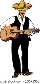 Traditional mexican musician. Vector illustration with design for Mexican holiday 5 may Cinco De Mayo. Vector template with traditional Mexican symbols 